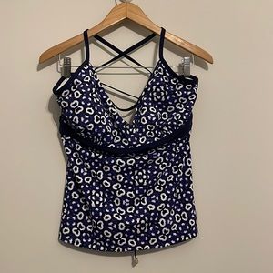 Lands End Blue Print Tankini Top Sz 16 EUC